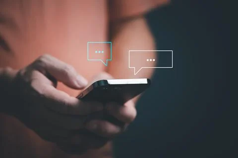 Man hands using smartphone texting Live chat chatting and social network conc Stock Photos