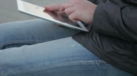 Man hands using tablet Stock Footage 49708389