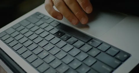 Man Hands Using Touchpad Typing on Laptop. Freelance Lifestyle... Stock Footage 331307573