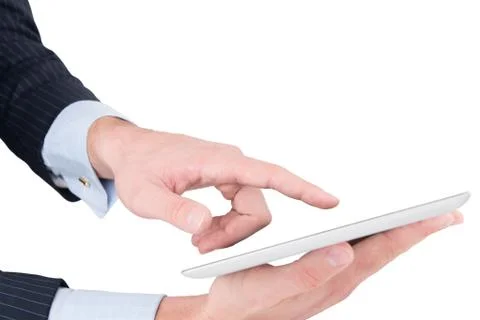 Man hands working on digital tablet Fotos Stock