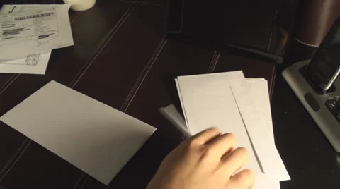 Man Hands Writing Address On An Envelope, Office Hours, Late, Night Stock Footage 35770543