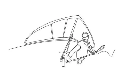 Man is hang gliding, gripping control bar firmly while soaring airborne Stock Illustration