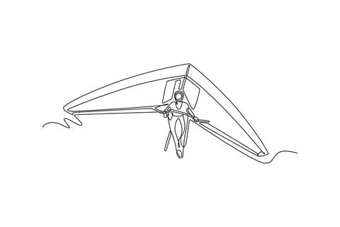 Man is hang gliding, gripping control bar firmly while soaring airborne Stock Illustration