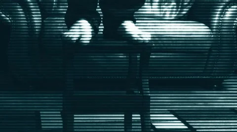 MAN HANGS HIMSELF TV LINES.mp4 Stock Footage 48626463