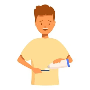 Man is happily preparing to brush his teeth Stock Illustration