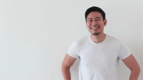 Man happy and laugh with the empty content for advertisement. Stock Footage 197661698