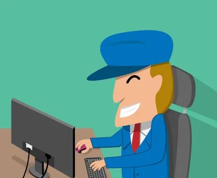 A man is happy while using the desktop computer Stock Illustration
