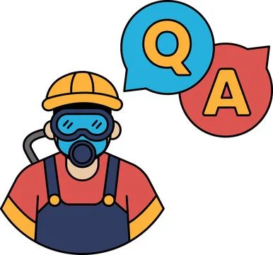 A man in a hard hat is talking to a question mark Stock Illustration