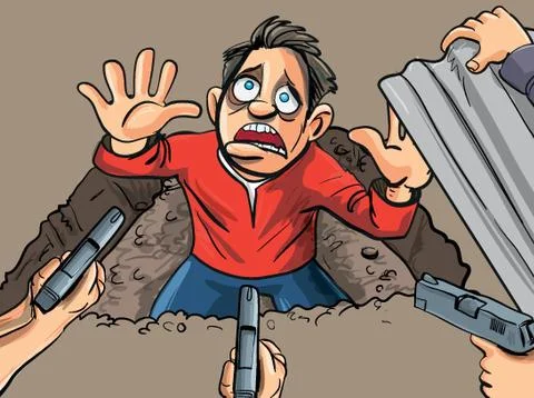 Man has been caught with guns pointing Stock Illustration