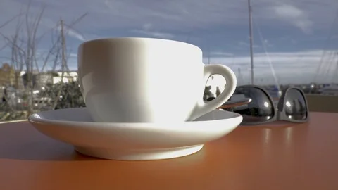Man has a cafe break and takes a cup of coffee Stock Footage 96889497