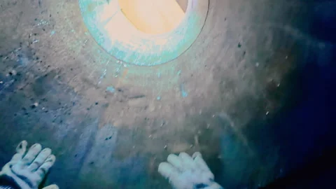 A man has fallen into a well and is trying to get out of it. Stock Footage 319428568