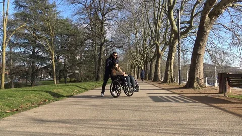 Man Has Fun With His Disabled Girlfriend Stock Footage 123365323