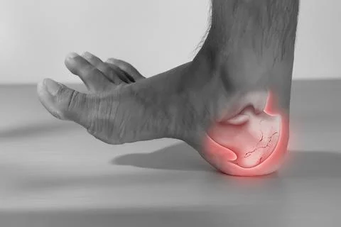 A man has a heel bone is broken. Stock Photos