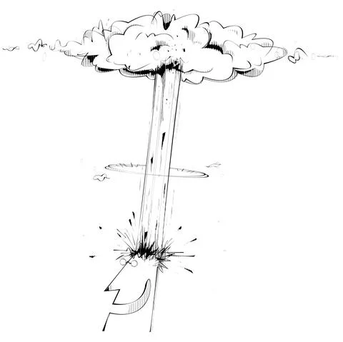 Man has idea and his head explodes Stock Illustration