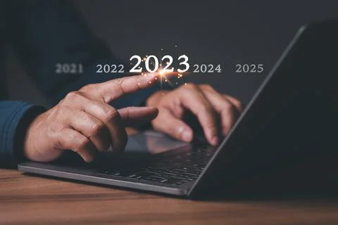 Man has idea plan manage money in 2023. Person businessman has goal to busi.. Stock Photos