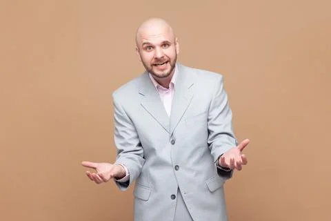 Man has problems, gesticulating with hands, crisis and negativity Stock Photos