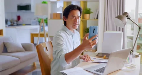 Man has video chat Stock Footage 160726503