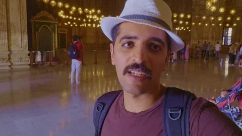 A man with a hat and a backpack Video stock 291603267