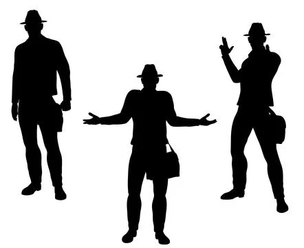 Man in Hat and Shoulder Bag Silhouette Stock Illustration