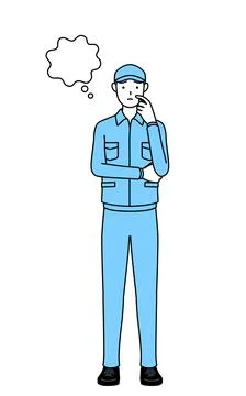 Man in hat and work clothes thinking while scratching his face. Stock Illustration