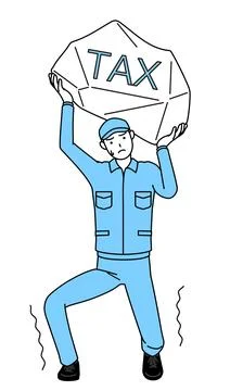 Man in hat and work clothes suffering from tax increases Stock Illustration
