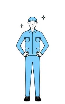 Man in hat and work clothes with his hands on his hips. Stock Illustration
