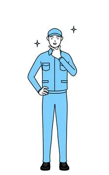 Man in hat and work clothes in a confident pose. Stock Illustration
