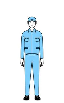 Man in hat and work clothes with a smile facing forward Stock Illustration