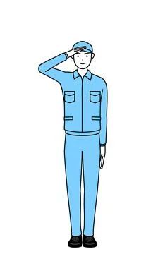 Man in hat and work clothes making a salute. Stock Illustration