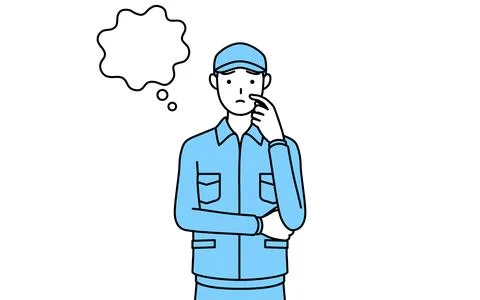 Man in hat and work clothes thinking while scratching his face. Stock Illustration