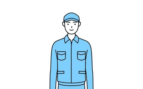 Man in hat and work clothes with a smile facing forward Stock Illustration