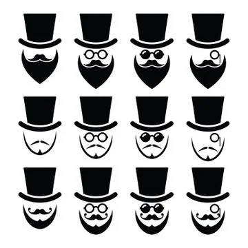 Man with hat with beard and glasses icons set Illustrazione stock