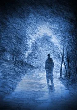 Man in a hat at dusk Stock Illustration