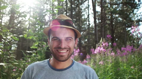 Man with hat enjoying the nature Stock Footage 53732115