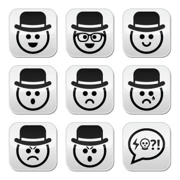Man in hat faces vector buttons set Stock Illustration
