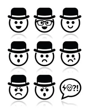 Man in hat faces vector icons set Stock Illustration