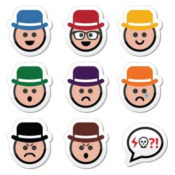 Man in hat faces vector icons set Stock Illustration