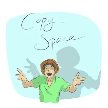 Man with hat presenting on blue blank space illustration vector hand drawn Stock Illustration