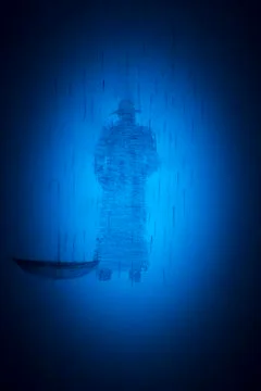 A man in a hat in the rain Stock Illustration