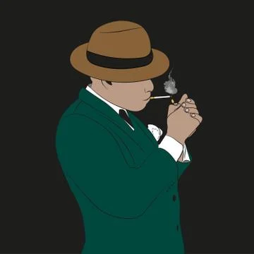 A man in a hat smokes a cigarette Stock Illustration