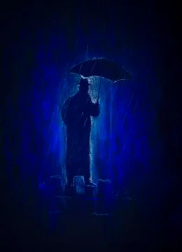 Man in a hat with an umbrella Illustrazione stock