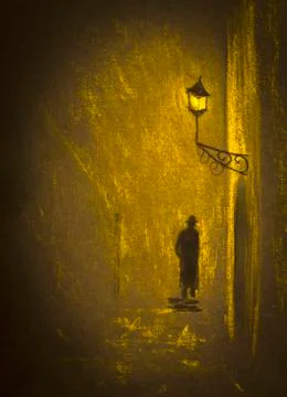 A man in a hat under the lamp Illustrazione stock