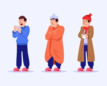 Man Have Flu Vector Illustration Collection Stock Illustration