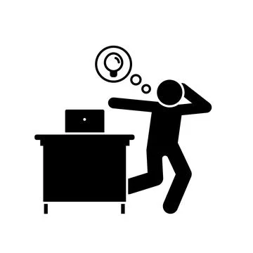 Man have idea in work place icon. Simple pictogram of human with idea icons for Stockillustratie