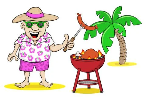 Man having barbecue in the summer Stock Illustration