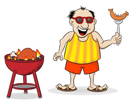 Man having barbecue in the summer Stock Illustration