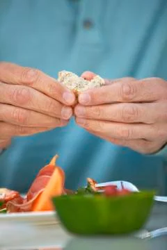 Man having breakfast at a dining table Stock Photos