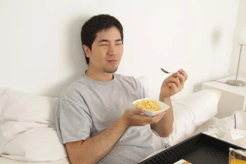 Man having a breakfast 스톡 사진