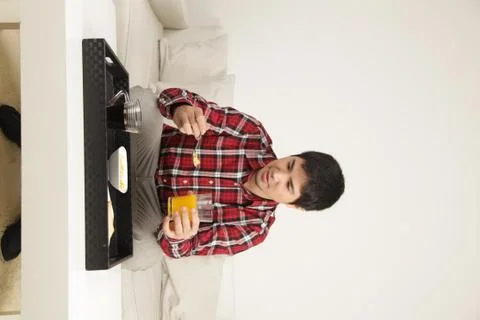 Man having a breakfast Stock Photos