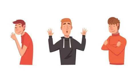 Man Having Different Facial Expression and Feeling Vector Set Stock Illustration